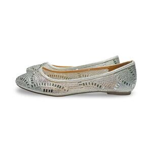 Lauren Lorraine LUMA Silver Crystal Flats Women’s 6.5 Formal Wedding Shoes